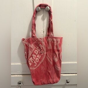 Retro Trader Joe’s Reddish Pink/Cream Fabric Tote Bag
